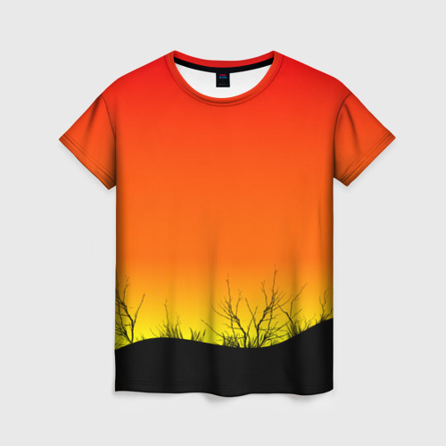 Женская футболка 3D Закат и травы, цвет 3D печать