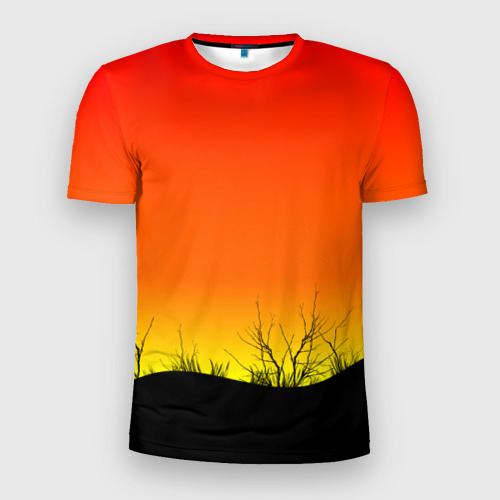 Мужская футболка 3D Slim Закат и травы, цвет 3D печать