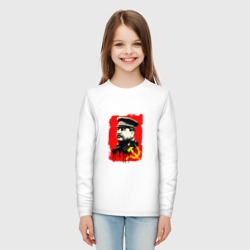 Лонгслив с принтом СССР - Сталин для ребенка, вид на модели спереди №3. Цвет основы: белый