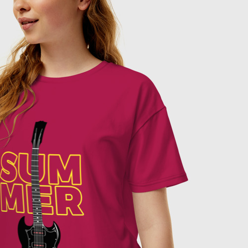 Женская футболка хлопок Oversize с принтом Летняя Рок-Музыка, фото на моделе #1