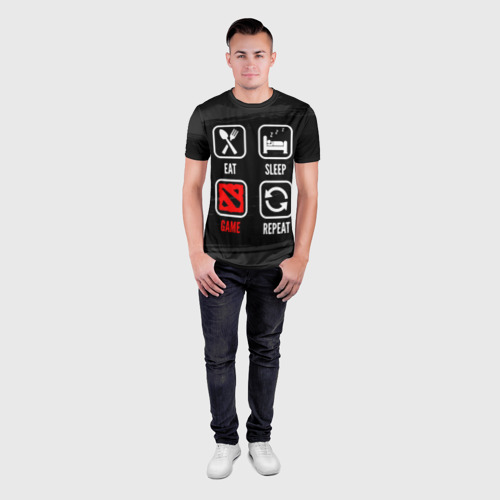 Мужская футболка 3D Slim с принтом Eat, Sleep, Dota, Repeat, вид сбоку #3