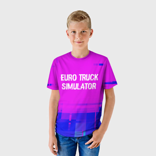 Детская футболка 3D Euro Truck Simulator Glitch Text Effect, цвет 3D печать - фото 3