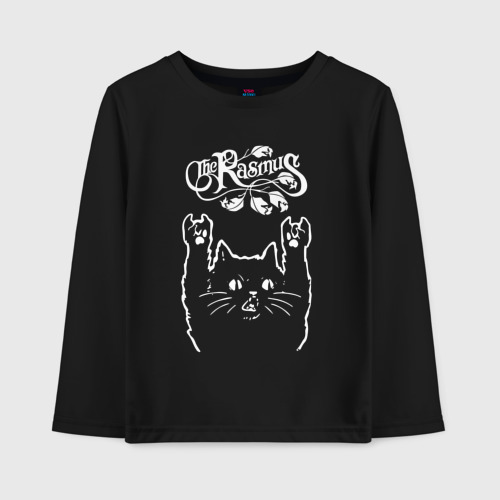 Детский лонгслив хлопок с принтом The Rasmus рок кот, вид спереди #2