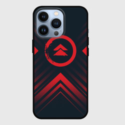 Чехол для iPhone 13 Pro Красный Символ Ghost of Tsushima на темном фоне со стрелками