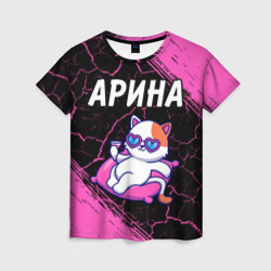 Женская футболка 3D Арина - кошечка - Краски