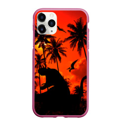 Чехол для iPhone 11 Pro Max матовый Тиранозавр, диплодок и птерозавр - dinosaurs jurassic period