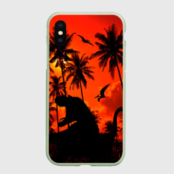 Чехол для iPhone XS Max матовый Тиранозавр, диплодок и птерозавр - dinosaurs jurassic period