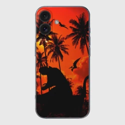 Чехол для iPhone 16 силиконовый с защитой камеры Тиранозавр, диплодок и птерозавр - dinosaurs jurassic period