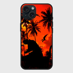 Чехол силиконовый для Apple iPhone 15 матовый Тиранозавр, диплодок и птерозавр - dinosaurs jurassic period