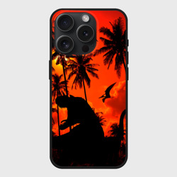 Чехол силиконовый для Apple iPhone 15 Pro матовый Тиранозавр, диплодок и птерозавр - dinosaurs jurassic period