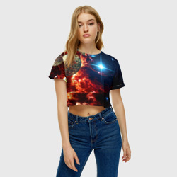 Женская футболка Crop-top 3D Яркая звезда в космическом пространстве - фото 2