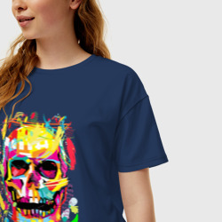 Женская футболка хлопок Oversize Красочный стилизованный череп - фото 2
