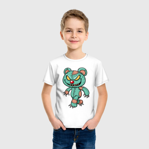 Детская футболка хлопок с принтом Крутой тряпичный мишутка, фото на моделе #1