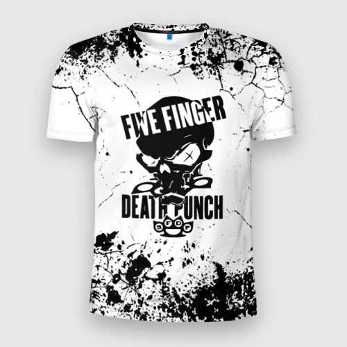 Мужская футболка приталенная с принтом Five Finger Death Punch - мелкие трещины, вид спереди №1