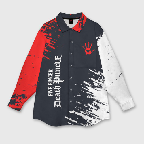 Мужская рубашка оверсайз с принтом Five Finger Death Punch - краска, вид спереди №1