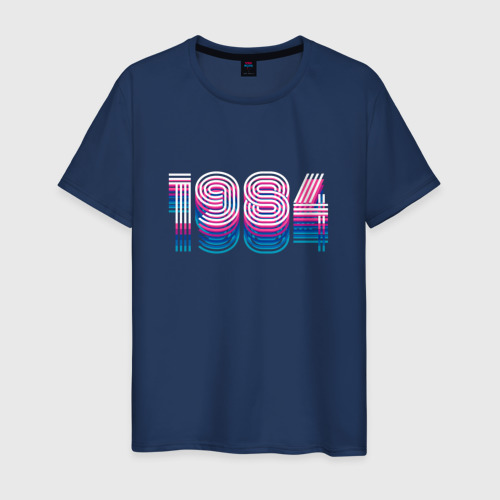 Мужская футболка хлопок 1984 Год Ретро Неон, цвет темно-синий