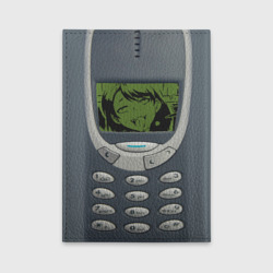 Обложка с принтом Кнопочный телефон Ахегао для любого человека, вид сзади №1. Цвет основы: черный