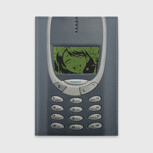 Обложка для автодокументов с принтом Кнопочный телефон Ахегао, вид спереди №1
