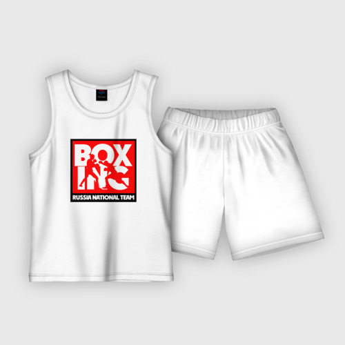 Детская пижама с шортами из хлопка с принтом Boxing team Russia, вид спереди №1