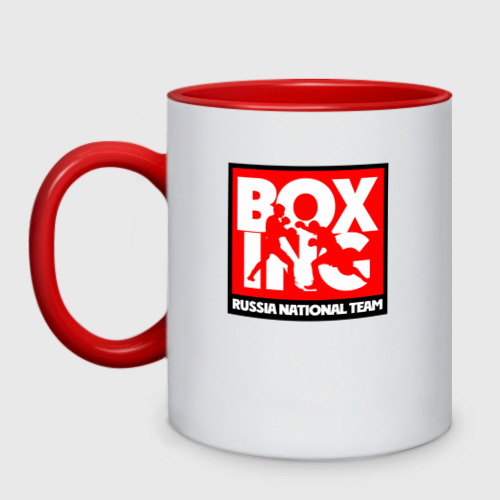 Кружка двухцветная с принтом Boxing team Russia, вид спереди №1