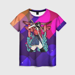 Женская футболка 3D Девушка  самурай Кунаичи