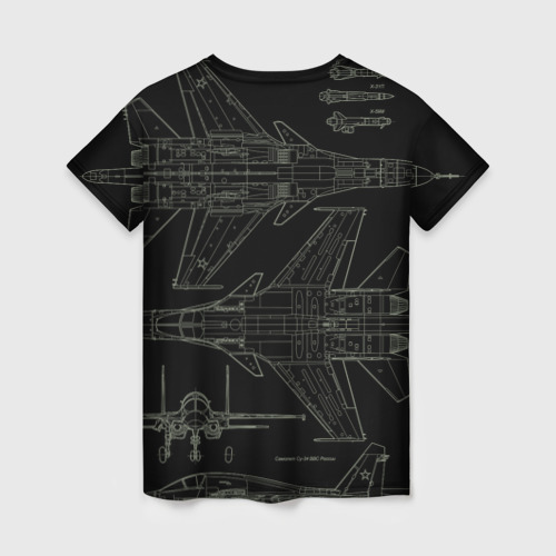 Женская футболка 3D с принтом Фронтовой истребитель-бомбардировщик Су-34 Камуфляж, вид сзади #1