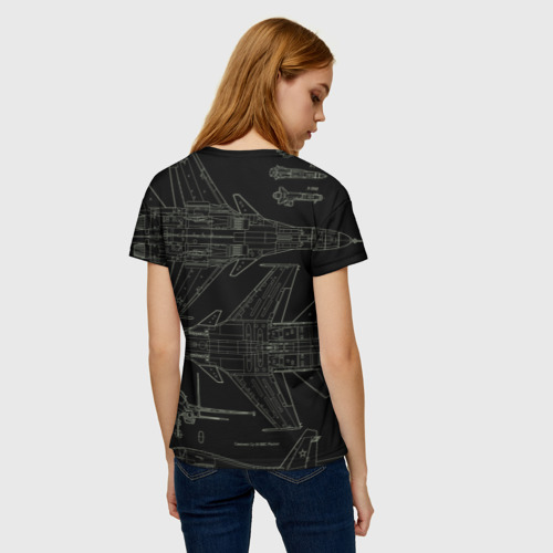 Женская футболка 3D с принтом Фронтовой истребитель-бомбардировщик Су-34 Камуфляж, вид сзади #2