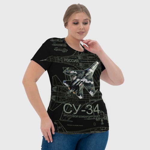 Женская футболка 3D с принтом Фронтовой истребитель-бомбардировщик Су-34 Камуфляж, фото #4