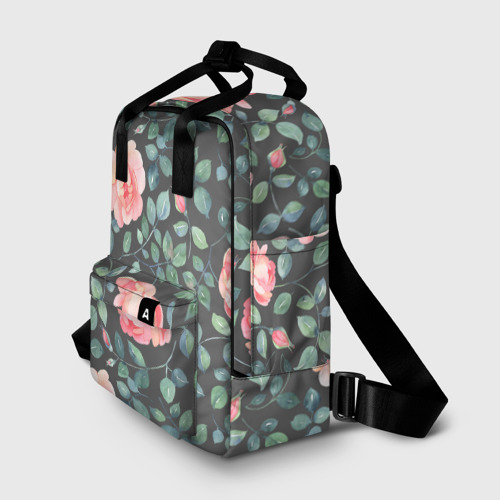 Женский рюкзак 3D с принтом Розовые розы на сером фоне Цветы, фото на моделе #1