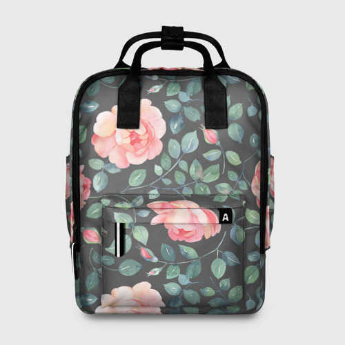 Женский рюкзак 3D с принтом Розовые розы на сером фоне Цветы, вид спереди #2