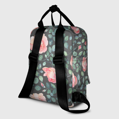 Женский рюкзак 3D с принтом Розовые розы на сером фоне Цветы, вид сзади #1