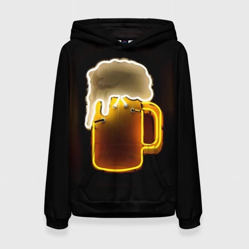Женская толстовка 3D с принтом Неоновое пиво - Жёлтый, вид спереди #2