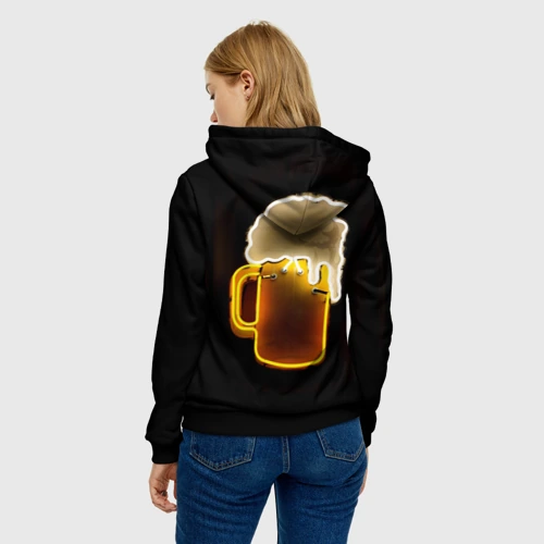 Женская толстовка 3D с принтом Неоновое пиво - Жёлтый, вид сзади #2