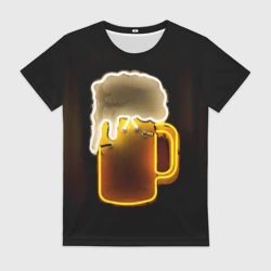 Женская футболка 3D Неоновое пиво - Жёлтый