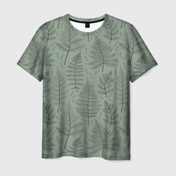 Мужская футболка 3D Листья папоротника на зеленом фоне Минимализм