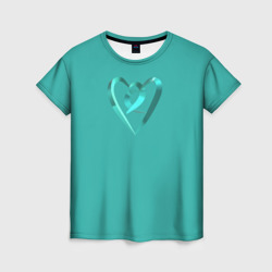 Женская футболка 3D Перламутровое сердечко в другом сердце на бирюзовом поле