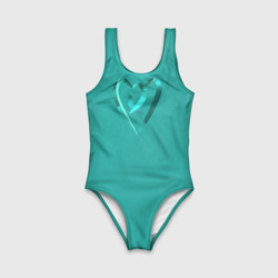 Детский купальник 3D Перламутровое сердечко в другом сердце на бирюзовом поле - фото 2