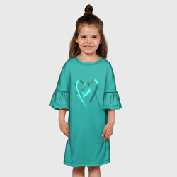 Детское платье 3D Перламутровое сердечко в другом сердце на бирюзовом поле - фото 2