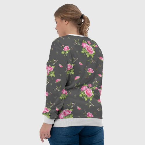 Женский свитшот 3D Розовые розы на сером фоне, цвет 3D печать - фото 7