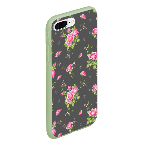 Чехол для iPhone 7Plus/8 Plus матовый Розовые розы на сером фоне, цвет салатовый - фото 3