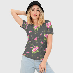 Женская футболка 3D Slim Розовые розы на сером фоне - фото 2