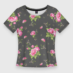 Женская футболка 3D Slim Розовые розы на сером фоне