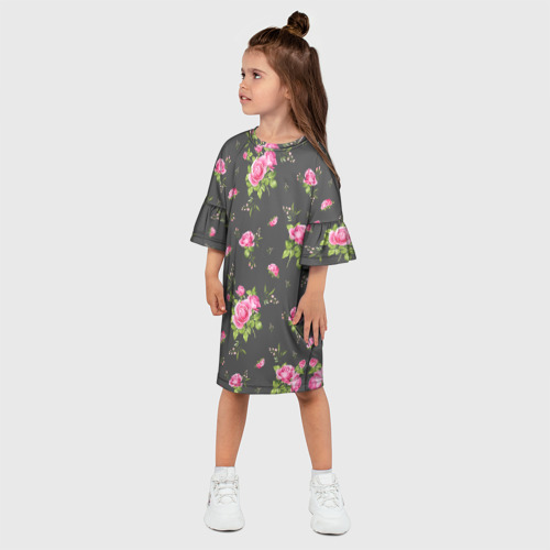 Детское платье 3D с принтом Розовые розы на сером фоне, фото на моделе #1
