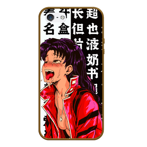 Чехол для iPhone 5/5S матовый Мисато Кацураги ahegao EVA, цвет коричневый