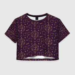 Женская футболка Crop-top 3D Эзотерическая символика - знаки алхимии
