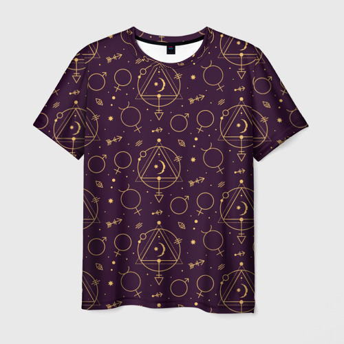 Мужская футболка 3D с принтом Эзотерическая символика - знаки алхимии, вид спереди #2