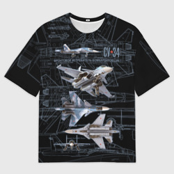 Мужская футболка oversize 3D Фронтовой истребитель бомбардировщик Су-34