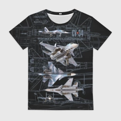 Женская футболка 3D Фронтовой истребитель бомбардировщик Су-34