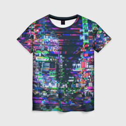 Женская футболка 3D Ночной город - glitch