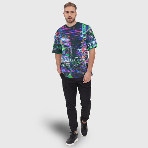 Мужская футболка oversize 3D Ночной город - glitch, цвет 3D печать - фото 5